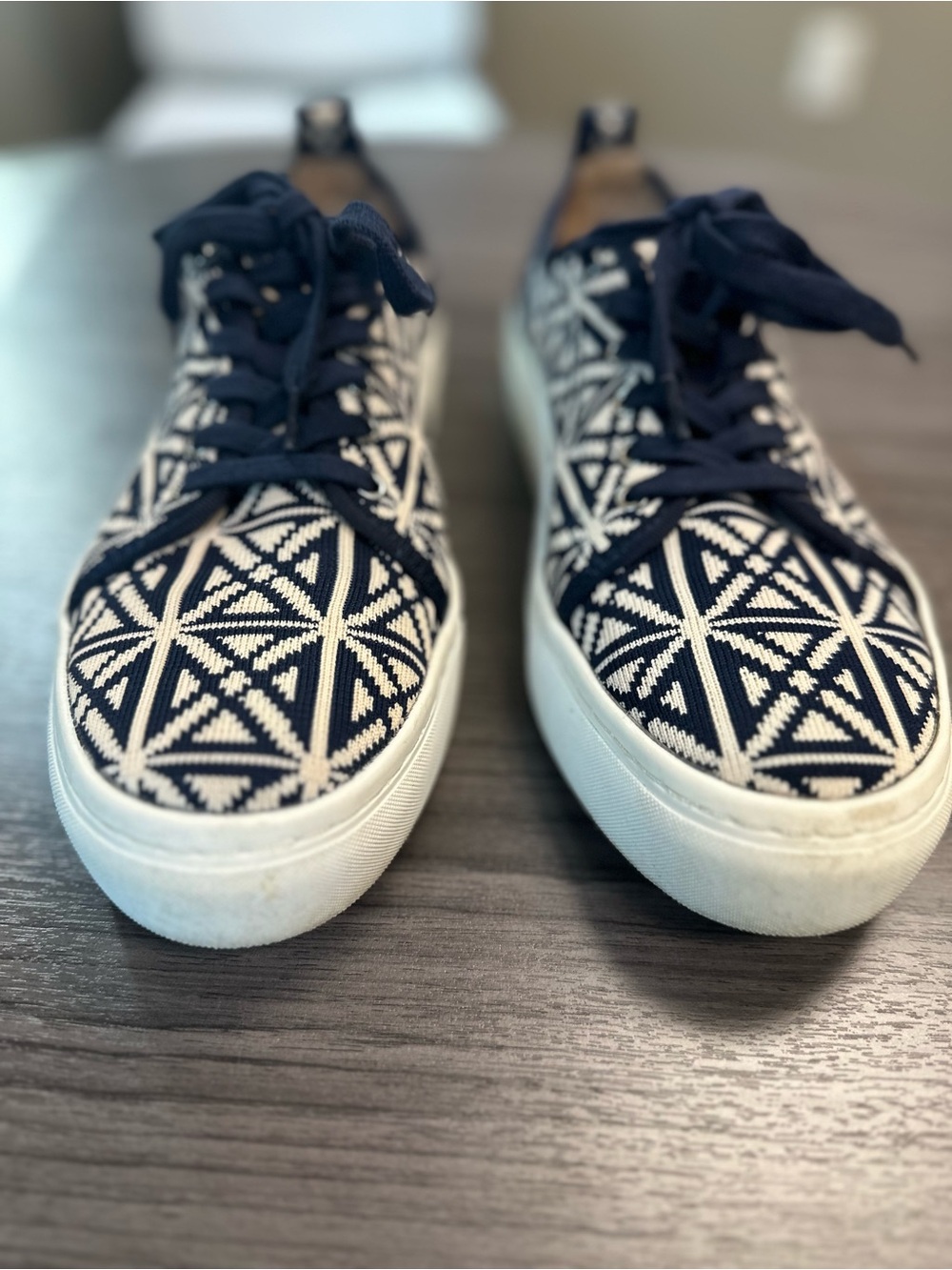 ANTONIO MELANI Navy and White Geometric Knit Low-Top Sneakers